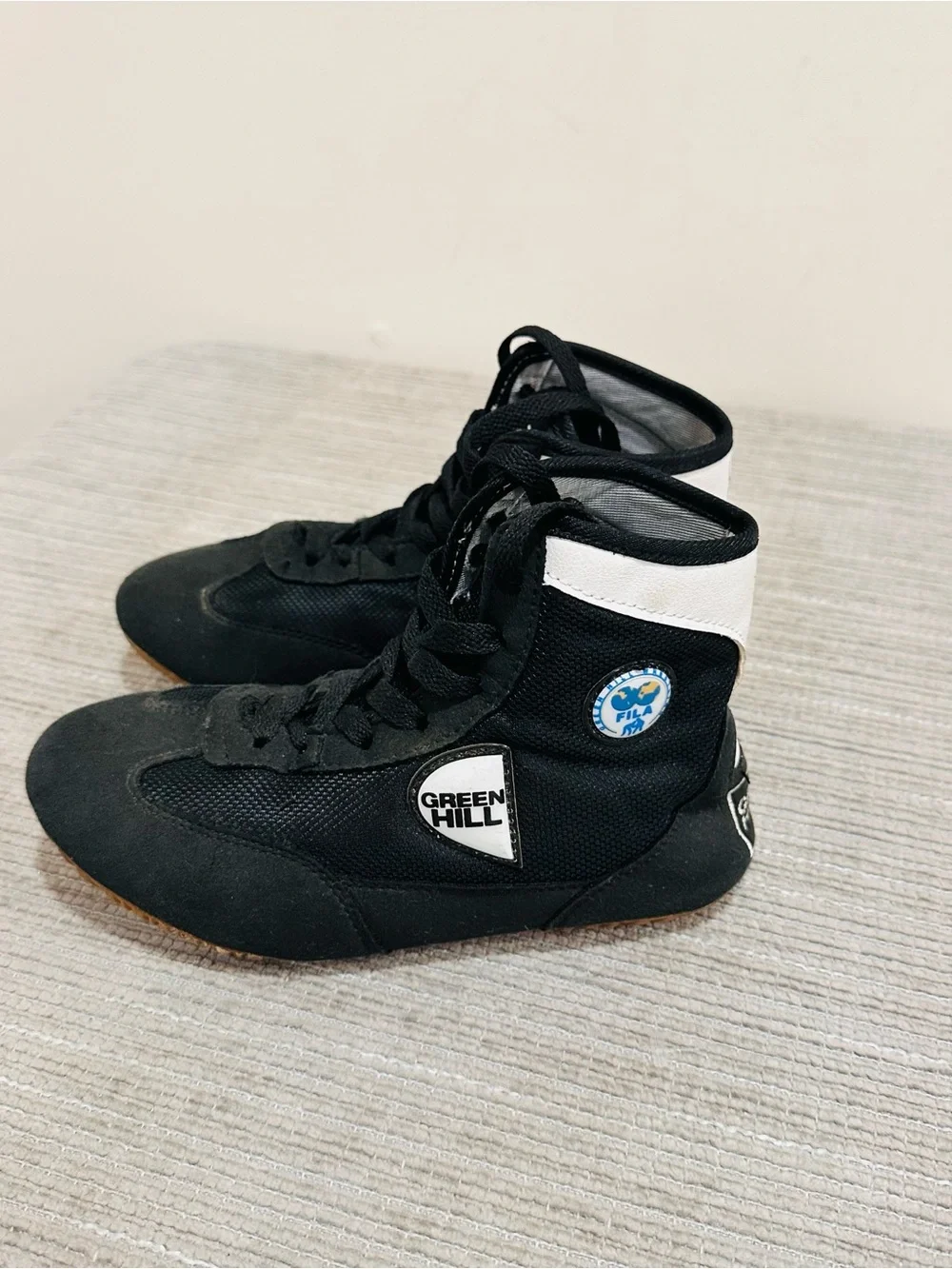 Green Hill Wrestling Shoes Black White High Top Sambo MMA Boots EUR 34 US 4.5